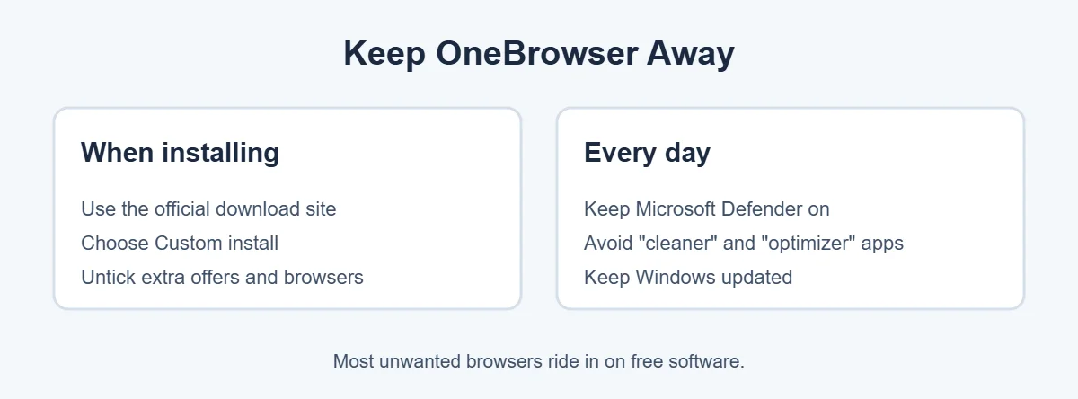 How to avoid OneBrowser and other bundled software