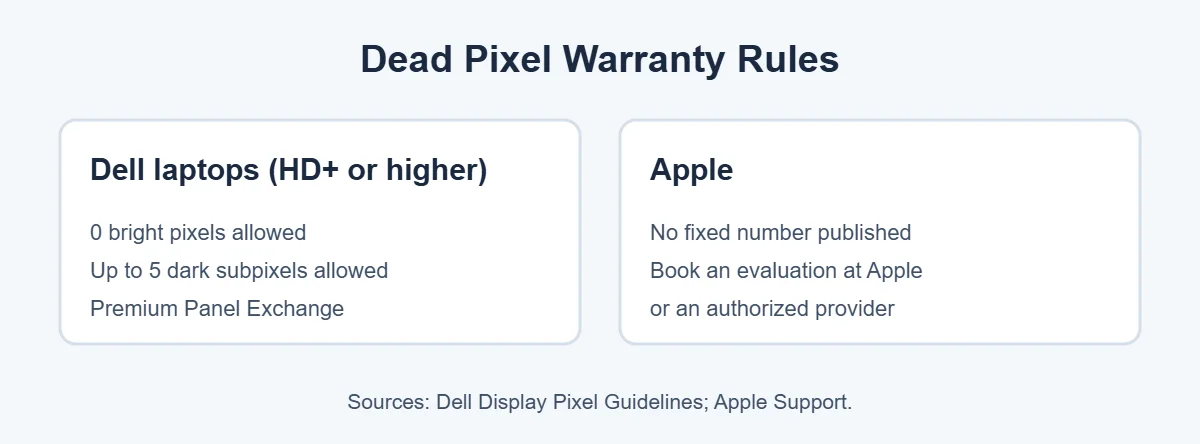 Dead pixels on laptop screen warranty rules from Dell and Apple