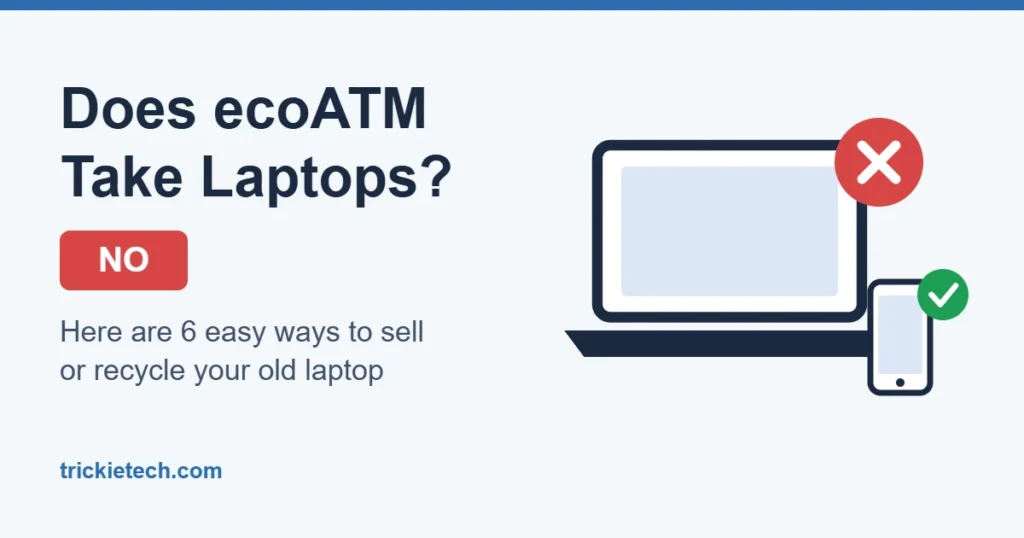 Does ecoATM take laptops? No. A laptop with a red X next to a phone with a green check