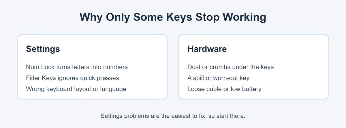 Why some keys on keyboard not working: common causes